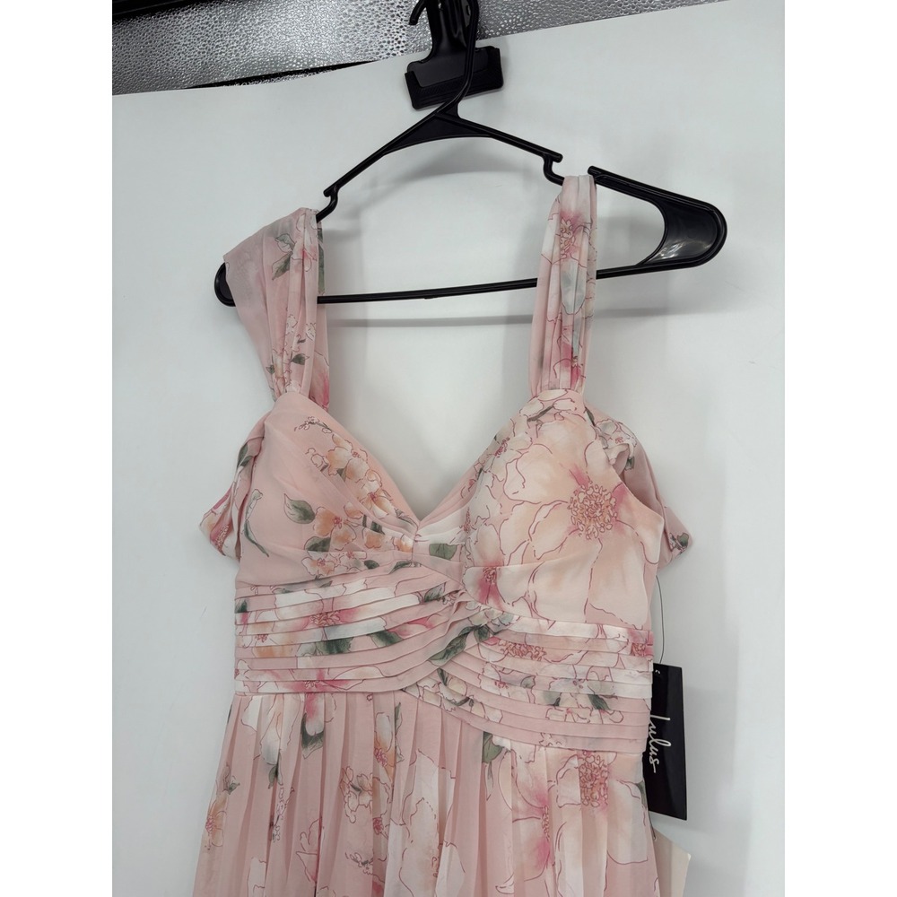 Lulus Maxi Dress Womens S Pink Floral Garden Me Pleated Chiffon Formal Gown - Picture 2 of 10